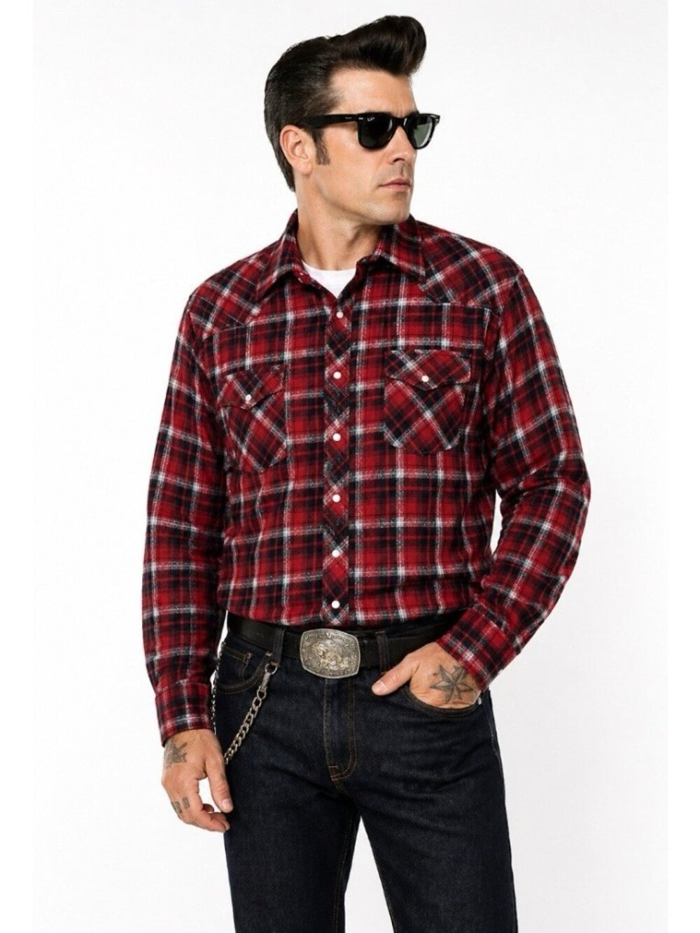 Wrangler Wrancher Mens  Long sleeve Plaid Flannel  Western Shirt XXL Rockabilly